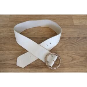 Michael Morrison White Leather Belt with Studded Ring Buckle 2.75"